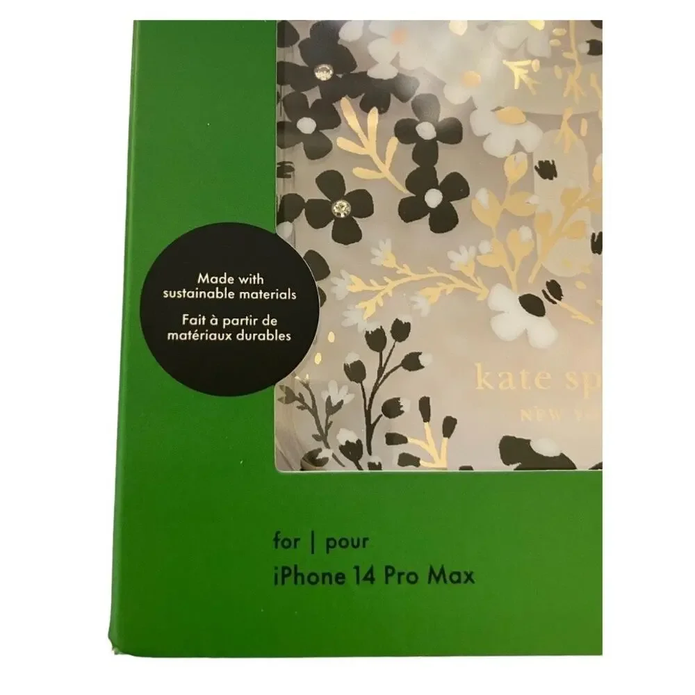 New Kate Spade iPhone 14 Pro Max Black Gold White Phone Case